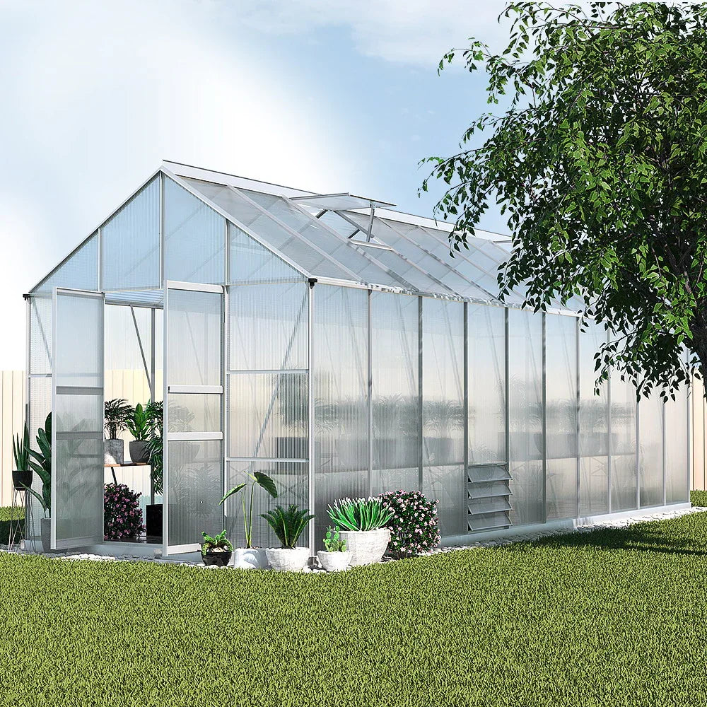 Green Fingers Greenhouse 6.03x2.44x2.68M Double Doors Aluminium Green House Garden Shed - Mekamart Australia