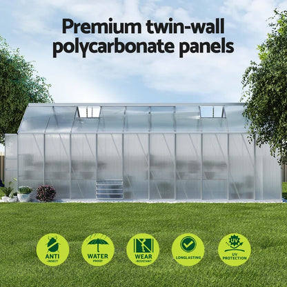 Green Fingers Greenhouse 6.03x2.44x2.68M Double Doors Aluminium Green House Garden Shed - Mekamart Australia