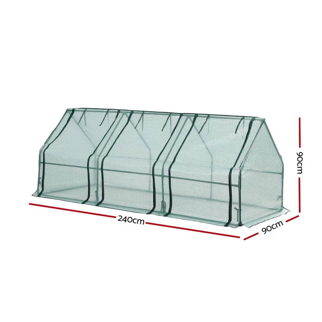 Green Fingers Mini Greenhouse 240x90x90cm Steel Frame PE Cover Outdoor Shelter - Mekamart Australia
