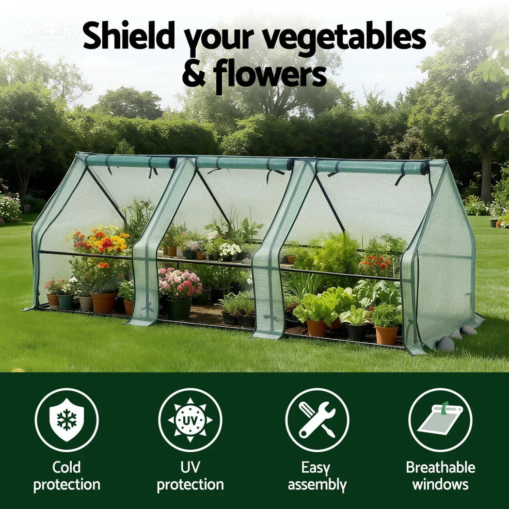 Green Fingers Mini Greenhouse 240x90x90cm Steel Frame PE Cover Outdoor Shelter - Mekamart Australia