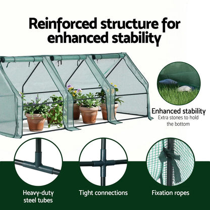 Green Fingers Mini Greenhouse 240x90x90cm Steel Frame PE Cover Outdoor Shelter - Mekamart Australia