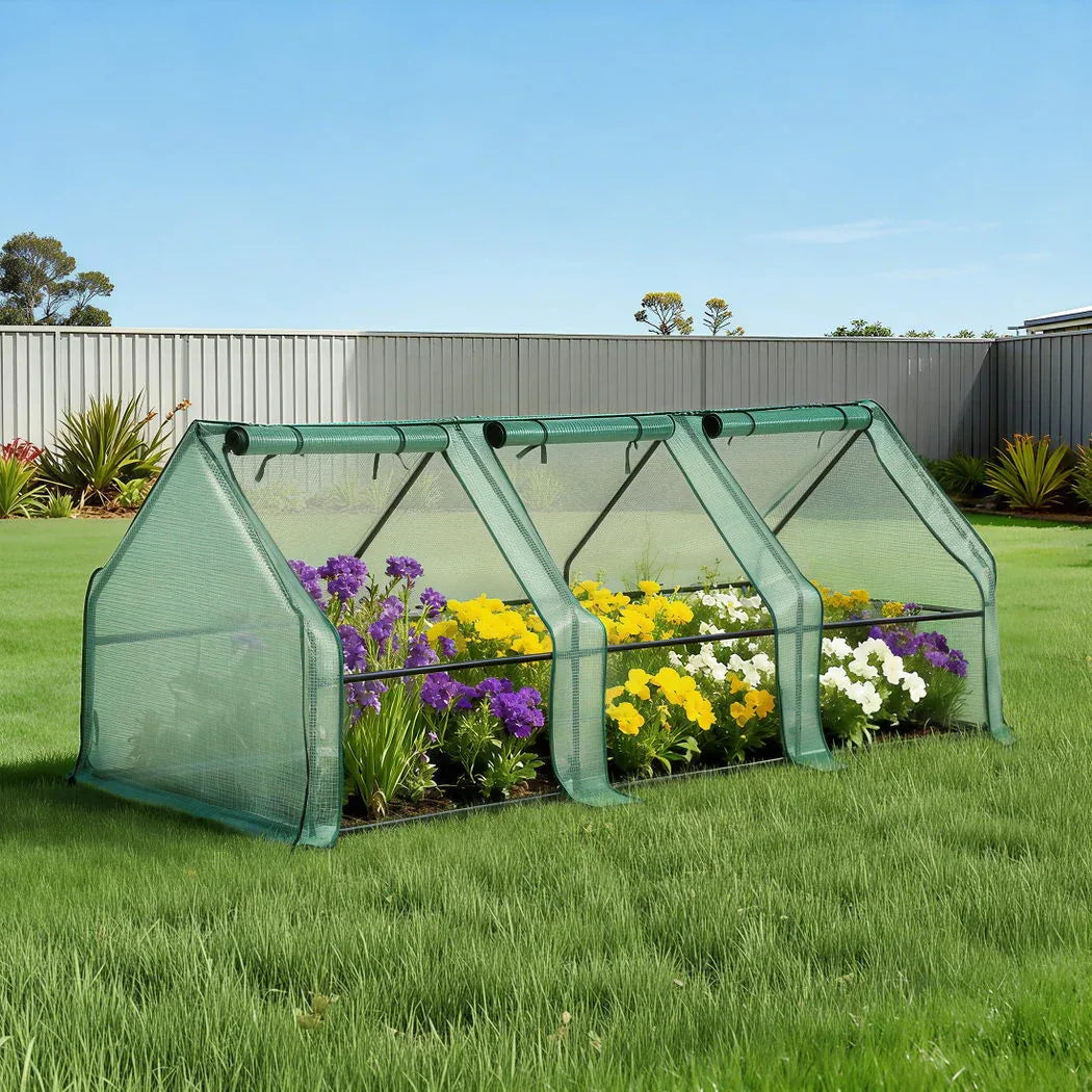 Green Fingers Mini Greenhouse 240x90x90cm Steel Frame PE Cover Outdoor Shelter - Mekamart Australia