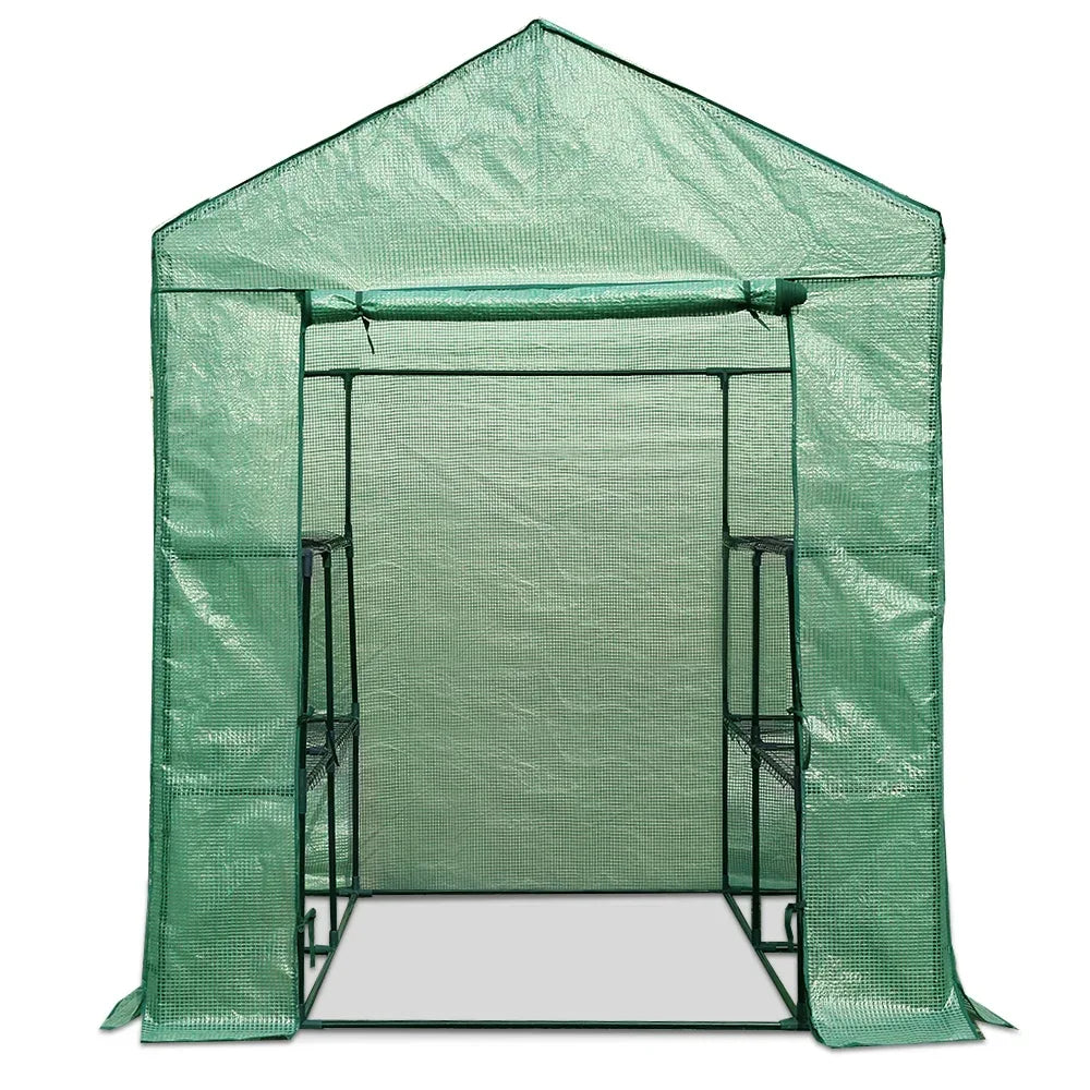 Green Fingers Greenhouse 1.4x1.55x2M Walk in Green House Tunnel Plant Garden Shed 8 Shelves - Mekamart Australia