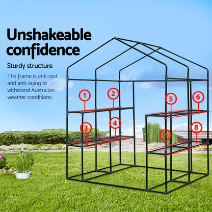 Green Fingers Greenhouse 1.4x1.55x2M Walk in Green House Tunnel Plant Garden Shed 8 Shelves - Mekamart Australia