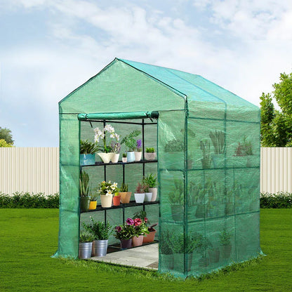 Green Fingers Greenhouse 1.4x1.55x2M Walk in Green House Tunnel Plant Garden Shed 8 Shelves - Mekamart Australia