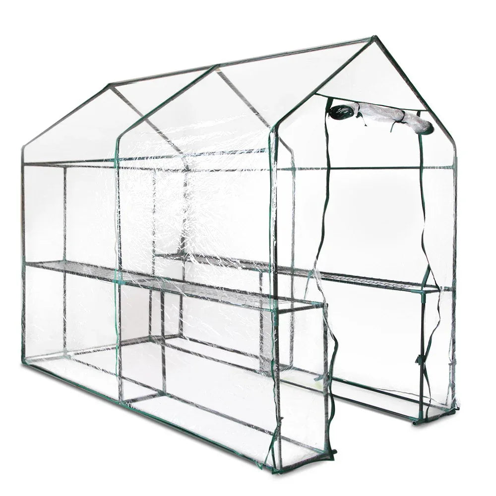 Green Fingers Greenhouse 1.2x1.9x1.9M Walk in Green House Tunnel Clear Garden Shed 4 Shelves - Mekamart Australia