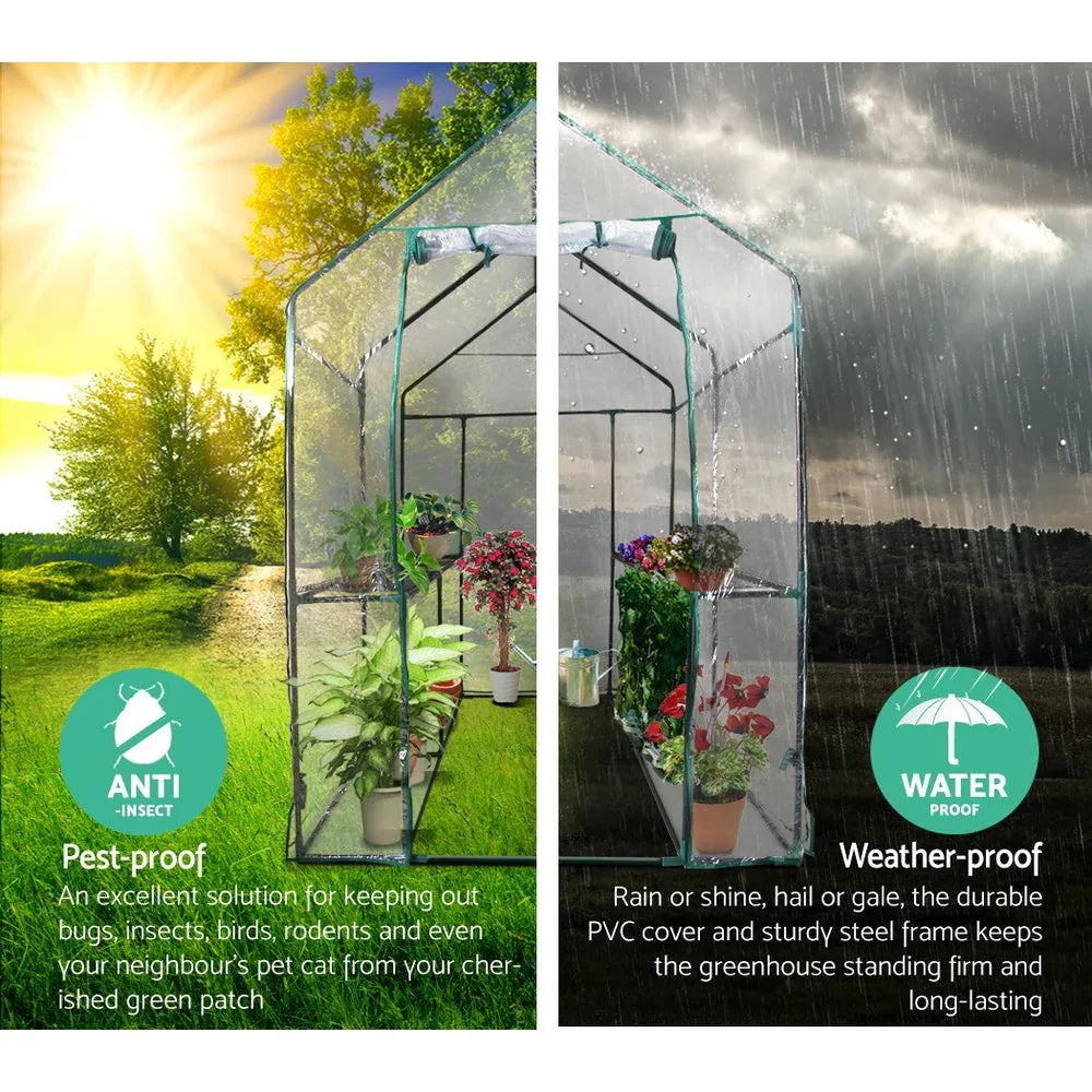Green Fingers Greenhouse 1.2x1.9x1.9M Walk in Green House Tunnel Clear Garden Shed 4 Shelves - Mekamart Australia