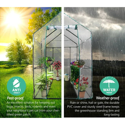 Green Fingers Greenhouse 1.2x1.9x1.9M Walk in Green House Tunnel Clear Garden Shed 4 Shelves - Mekamart Australia