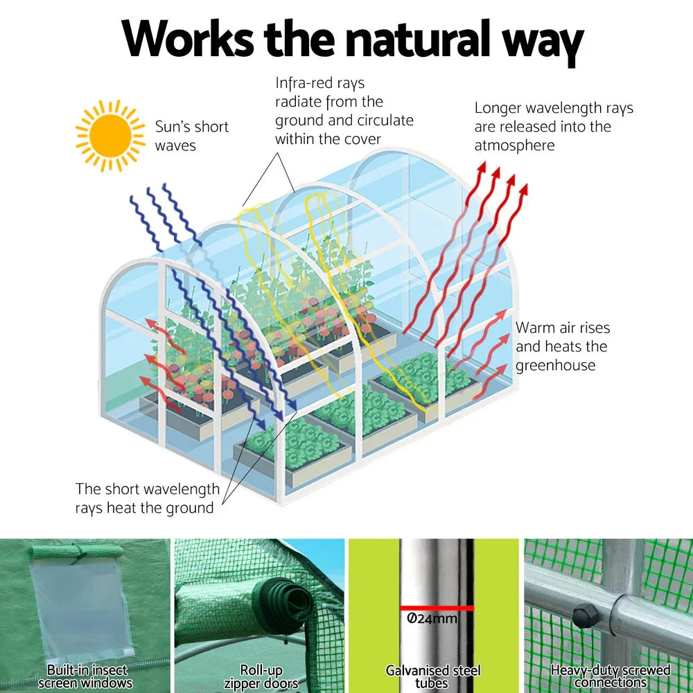 Green Fingers Greenhouse 6x4x2M Walk in Green House Tunnel Plant Garden Shed Dome - Mekamart Australia