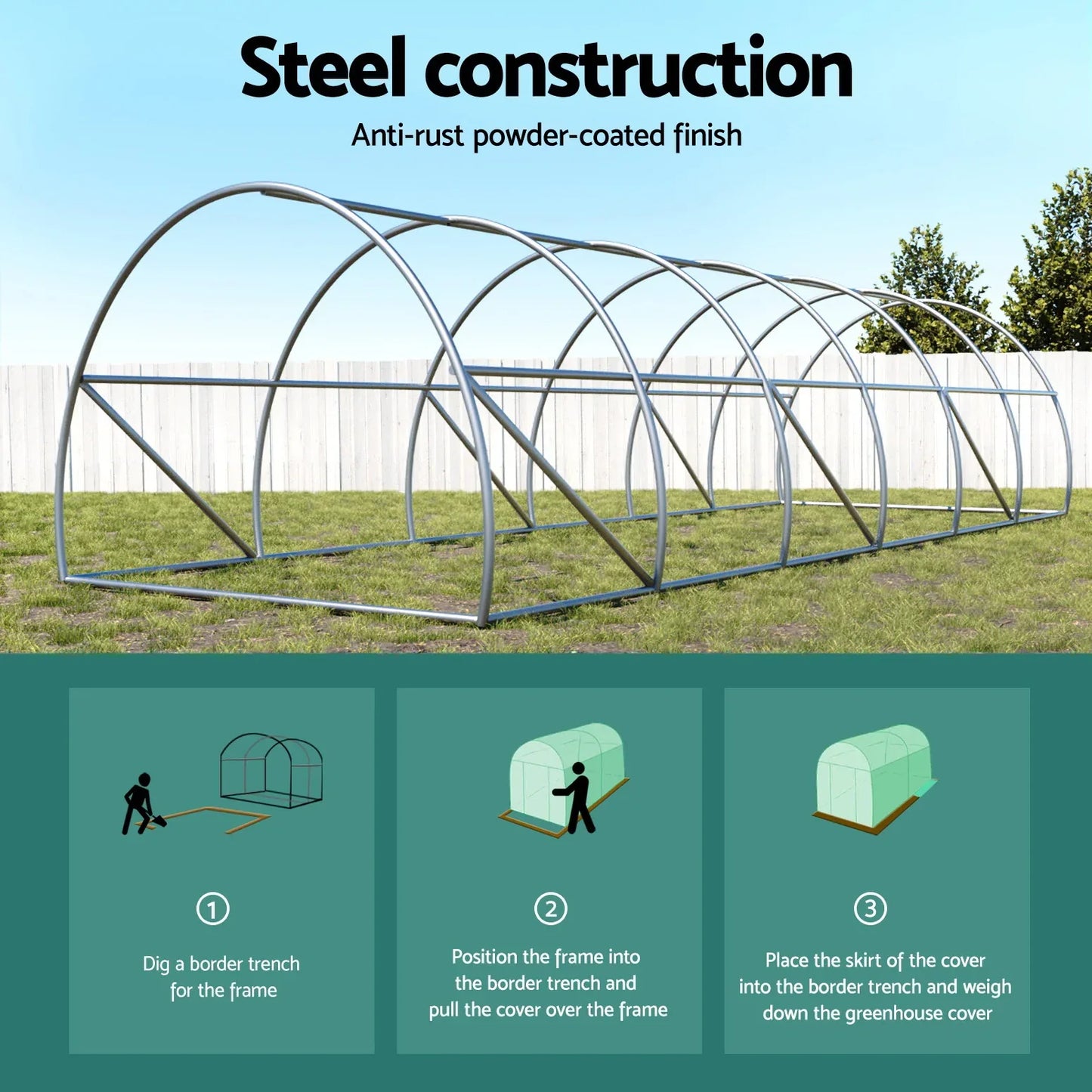 Green Fingers Greenhouse 9x3x2M Walk in Green House Tunnel Plant Garden Shed Dome - Mekamart Australia