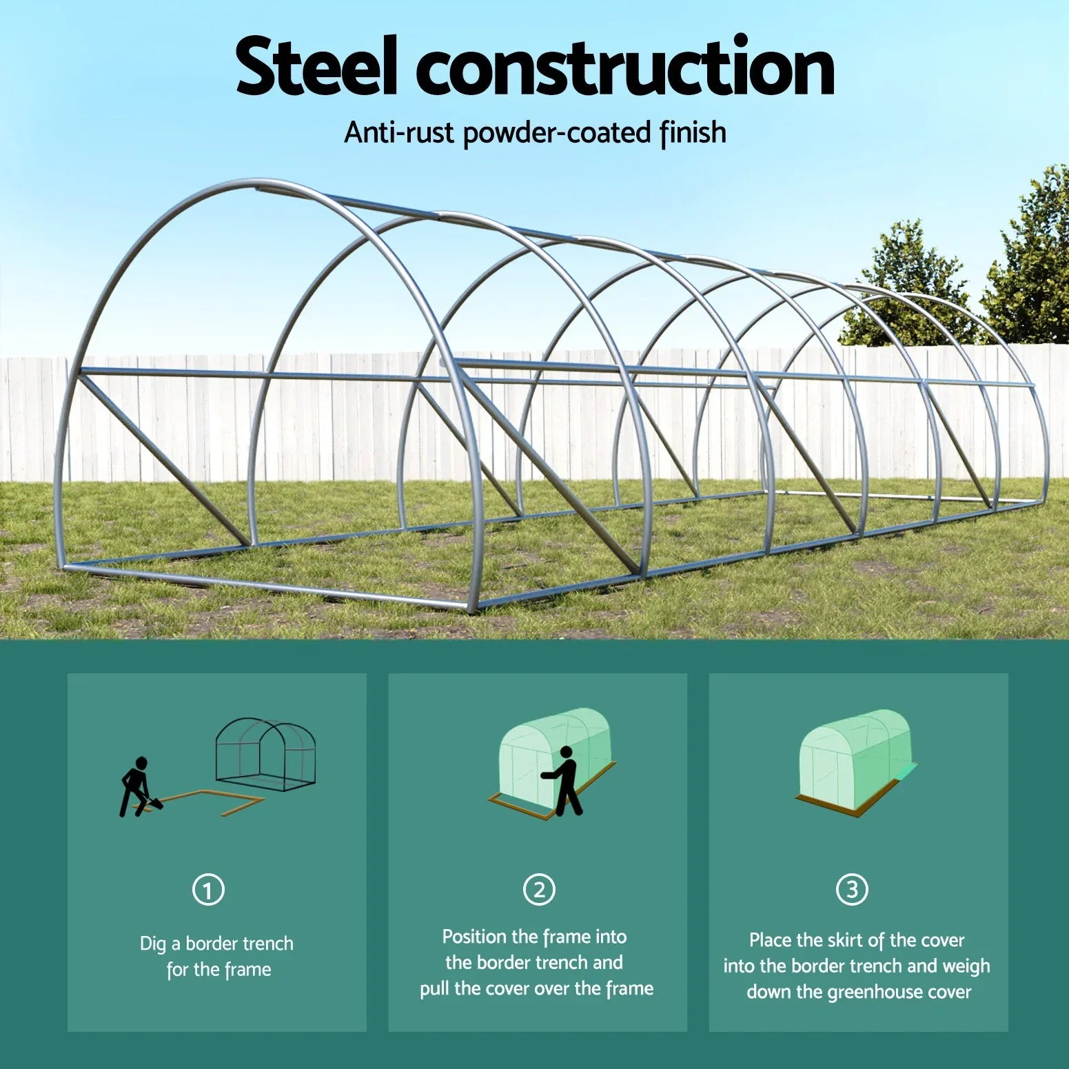 Green Fingers Greenhouse 9x3x2M Walk in Green House Tunnel Plant Garden Shed Dome - Mekamart Australia