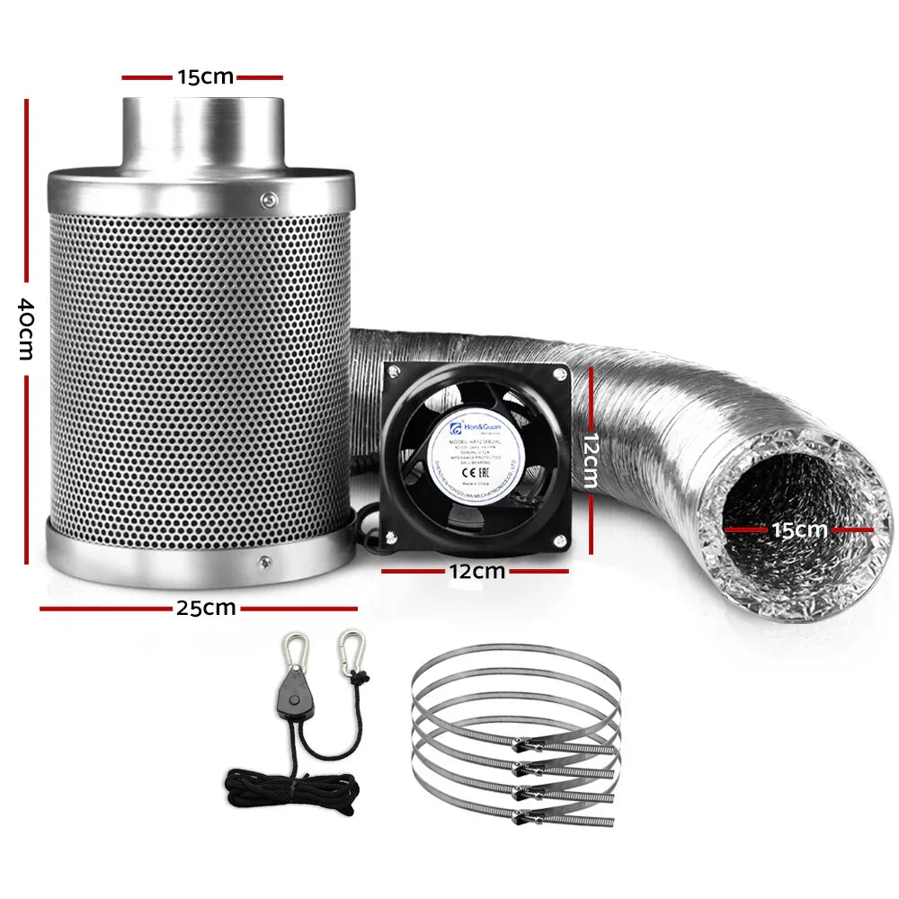 Green Fingers 6"Ventilation Kit Fan Hydroponics Grow Tent Kit Carbon Filter Duct,Green Fingers 6"Ventilation Kit Fan Hydroponics Grow Tent Kit Carbon Filter Duct - Mekamart Australia
