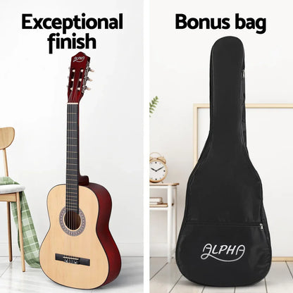 Alpha 39 Inch Classical Guitar Wooden Body Nylon String Beginner Gift Natural - Mekamart Australia