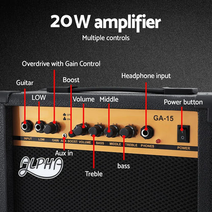Alpha Electric Guitar Music String Instrument 20W Amplifier - Mekamart Australia