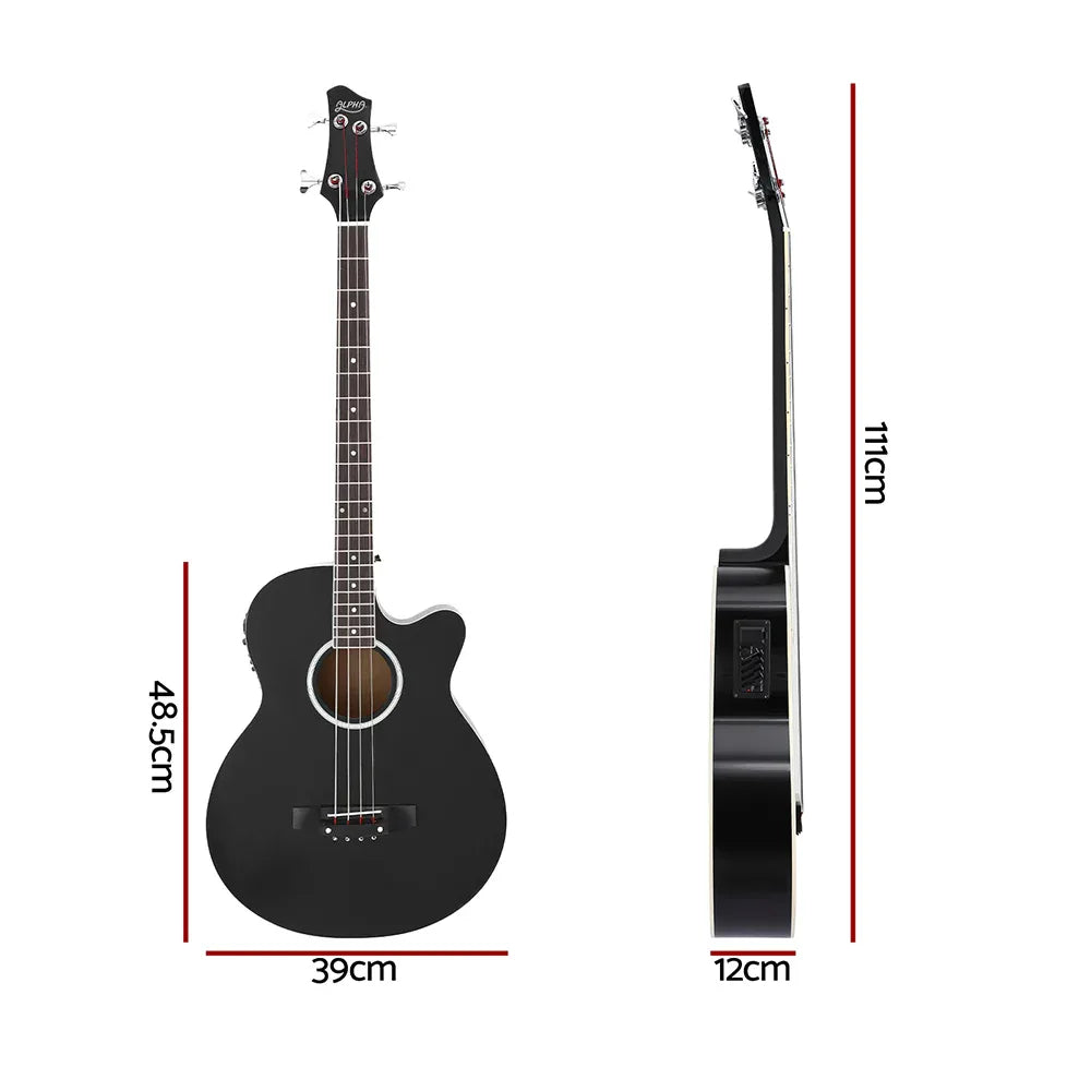 Alpha 43" Acoustic Bass Guitar Black 4-Band EQ - Mekamart Australia