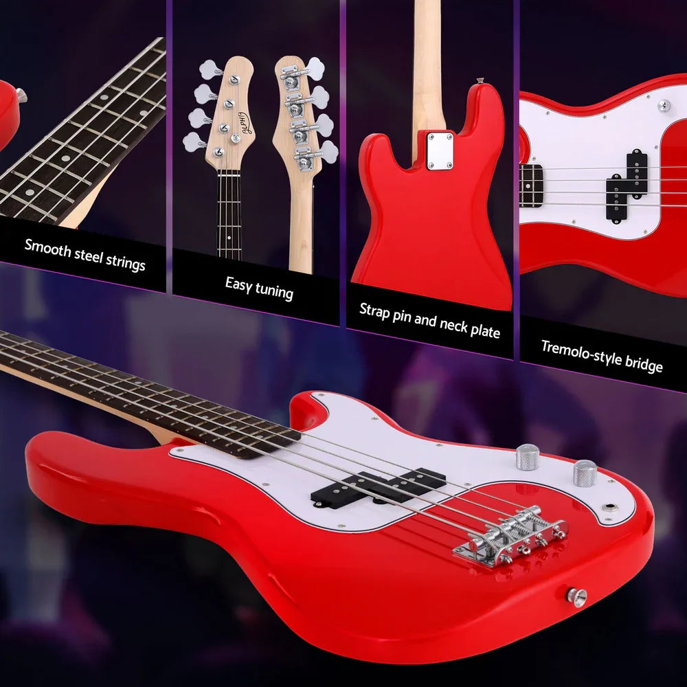 Alpha Electric Guitar Bass 47 Inch Red - Mekamart Australia