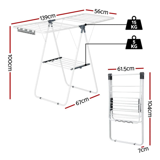 Artiss 2 Tier Clothes Rack Airer Foldable 139CM White - Mekamart Australia