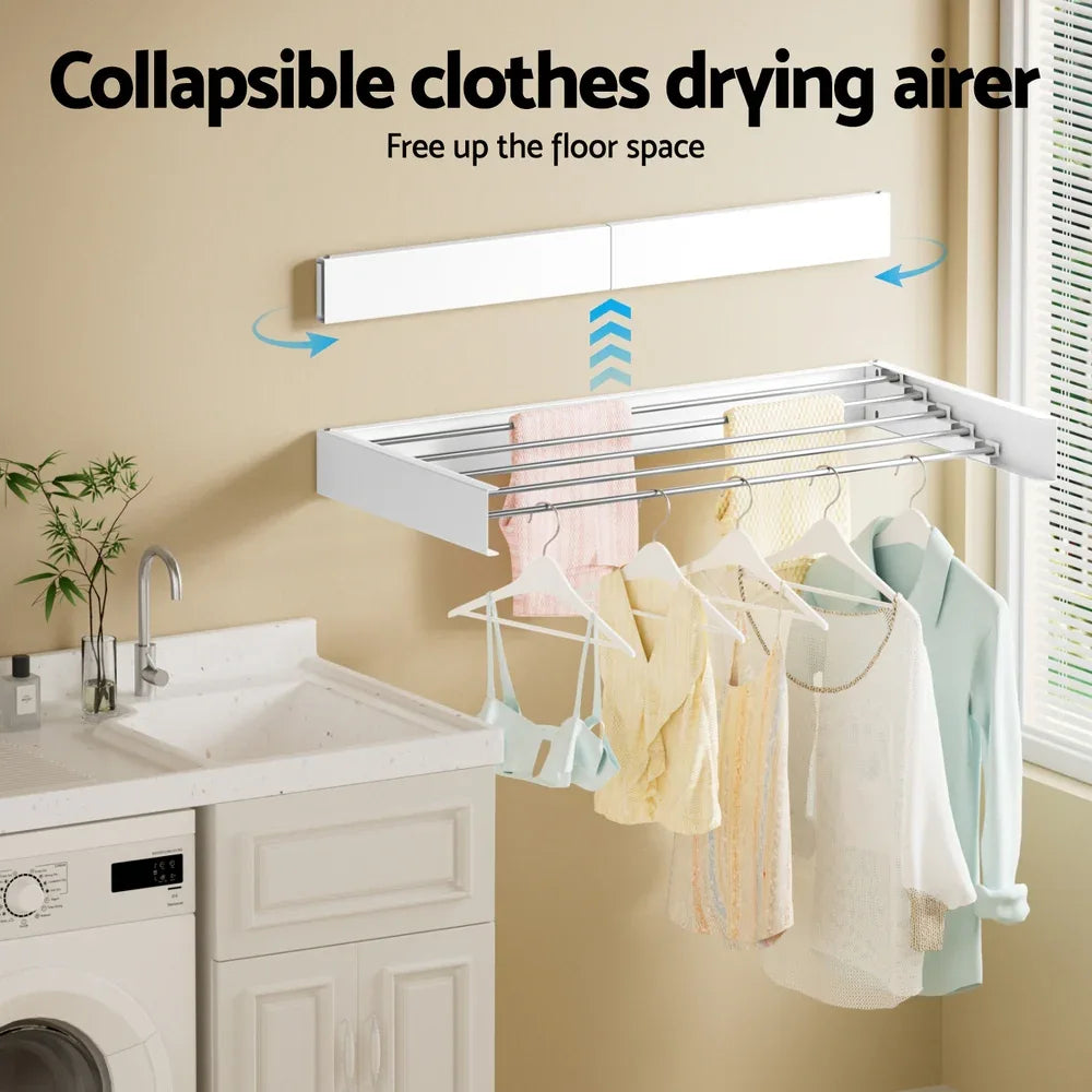 Artiss Clothes Rack Wall Mounted Airer Foldable White - Mekamart Australia