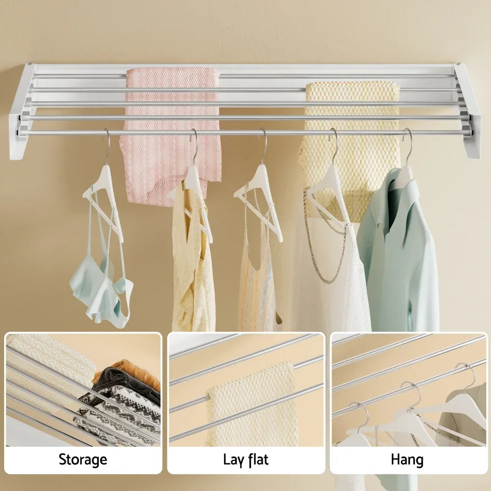 Artiss Clothes Rack Wall Mounted Airer Foldable White - Mekamart Australia