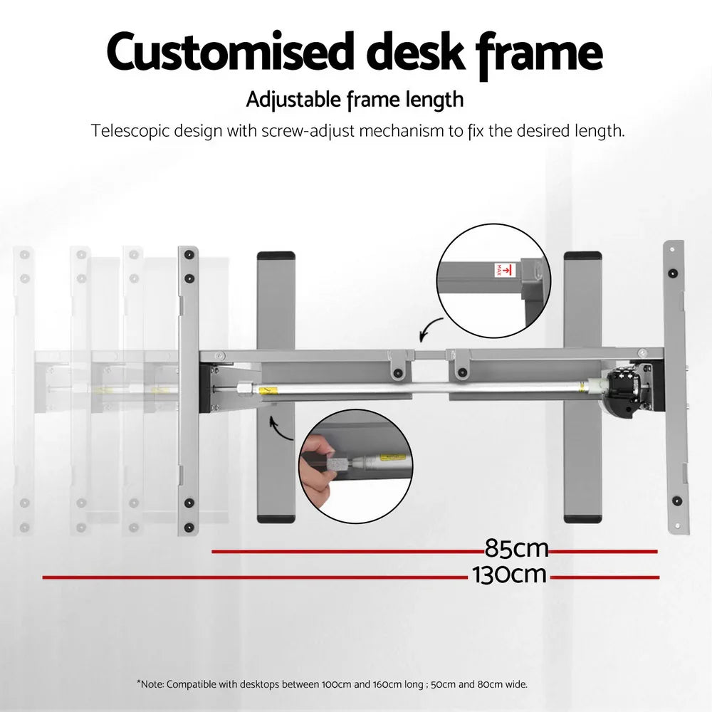 Artiss Electric Standing Desk Frame Only Height Adjustable 70KG Load Grey - Mekamart Australia