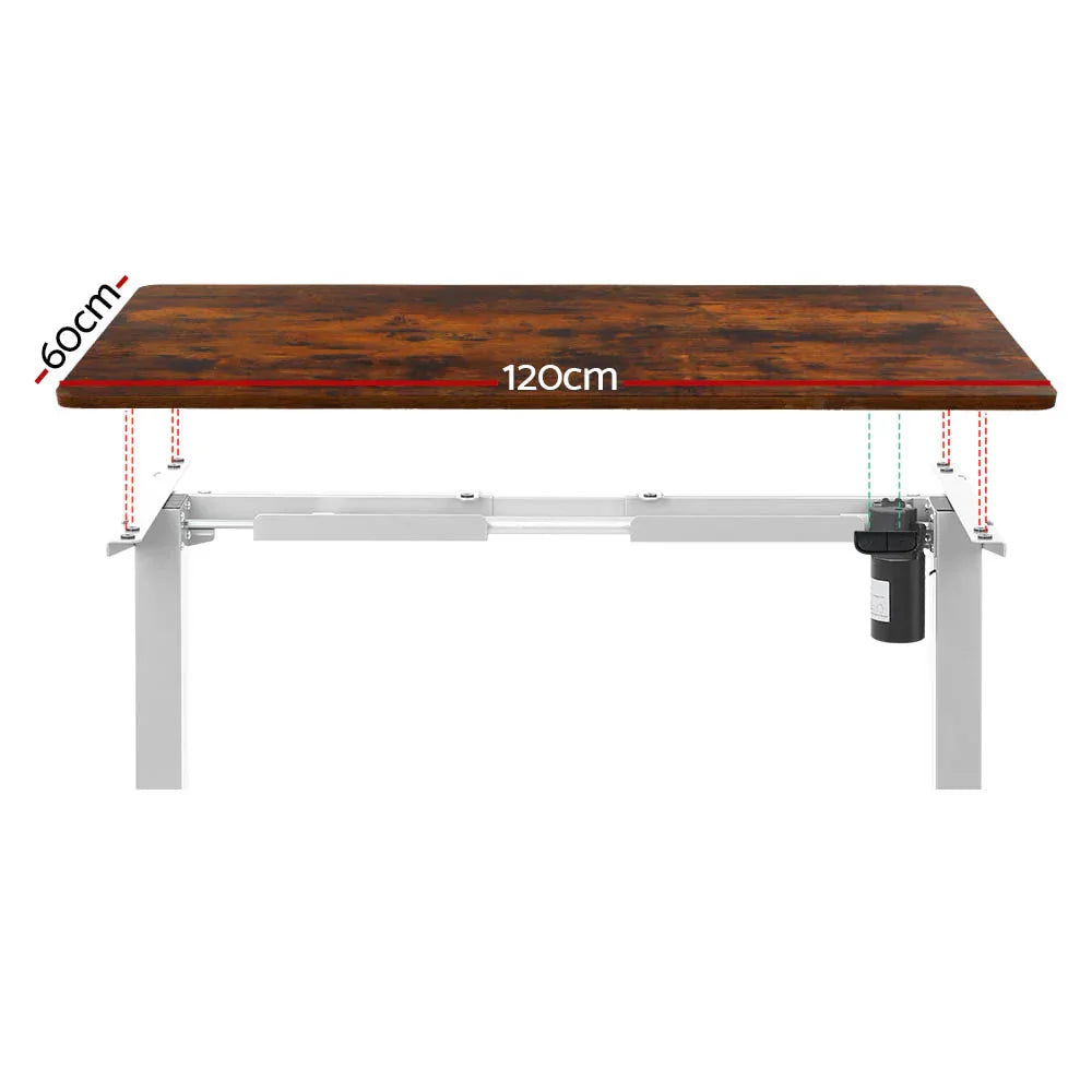 Artiss Standing Desk Motorised Sit Stand Desks Rustic Brown 120CM - Mekamart Australia