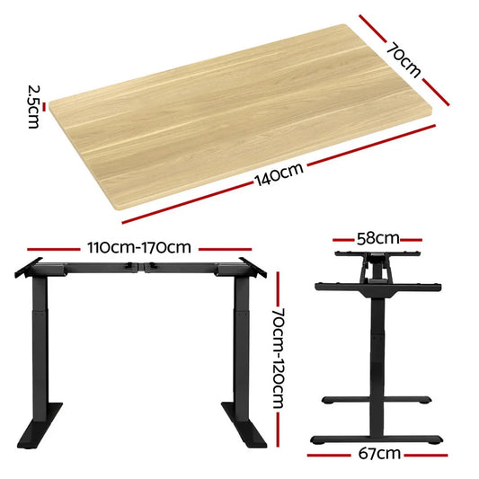 Artiss Standing Desk Motorised Dual Motor White Oak 140CM - Mekamart Australia