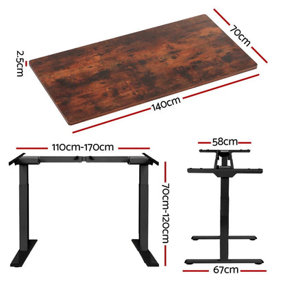 Artiss Standing Desk Motorised Dual Motor Rustic Brwon 140CM - Mekamart Australia