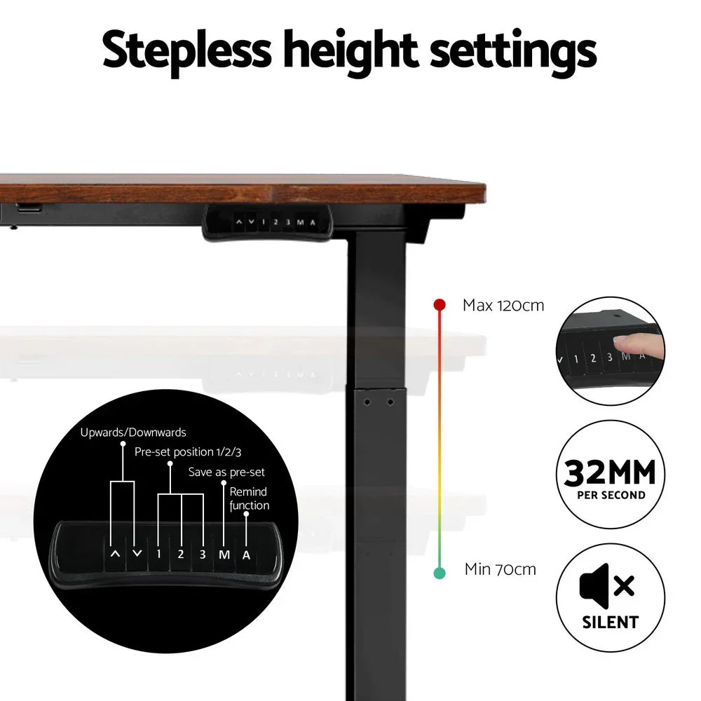 Artiss Standing Desk Motorised Dual Motor Rustic Brwon 140CM - Mekamart Australia