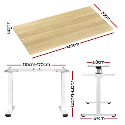 Artiss Standing Desk Motorised Dual Motor 140CM White Oak - Mekamart Australia