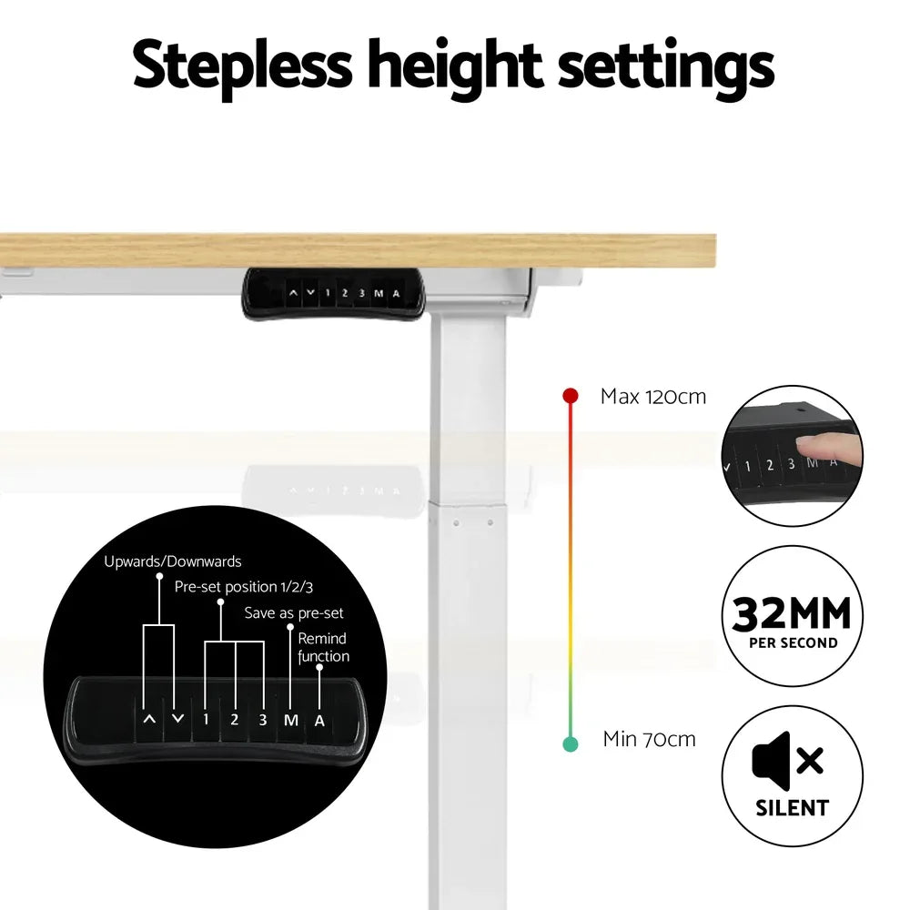 Artiss Standing Desk Motorised Dual Motor 140CM White Oak - Mekamart Australia