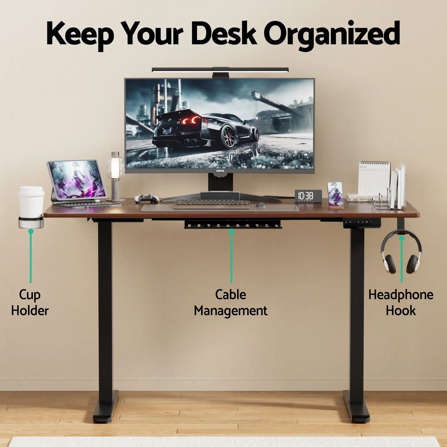 Artiss Standing Desk Motorised Dual Motor Electric Walnut 140CM - Mekamart Australia