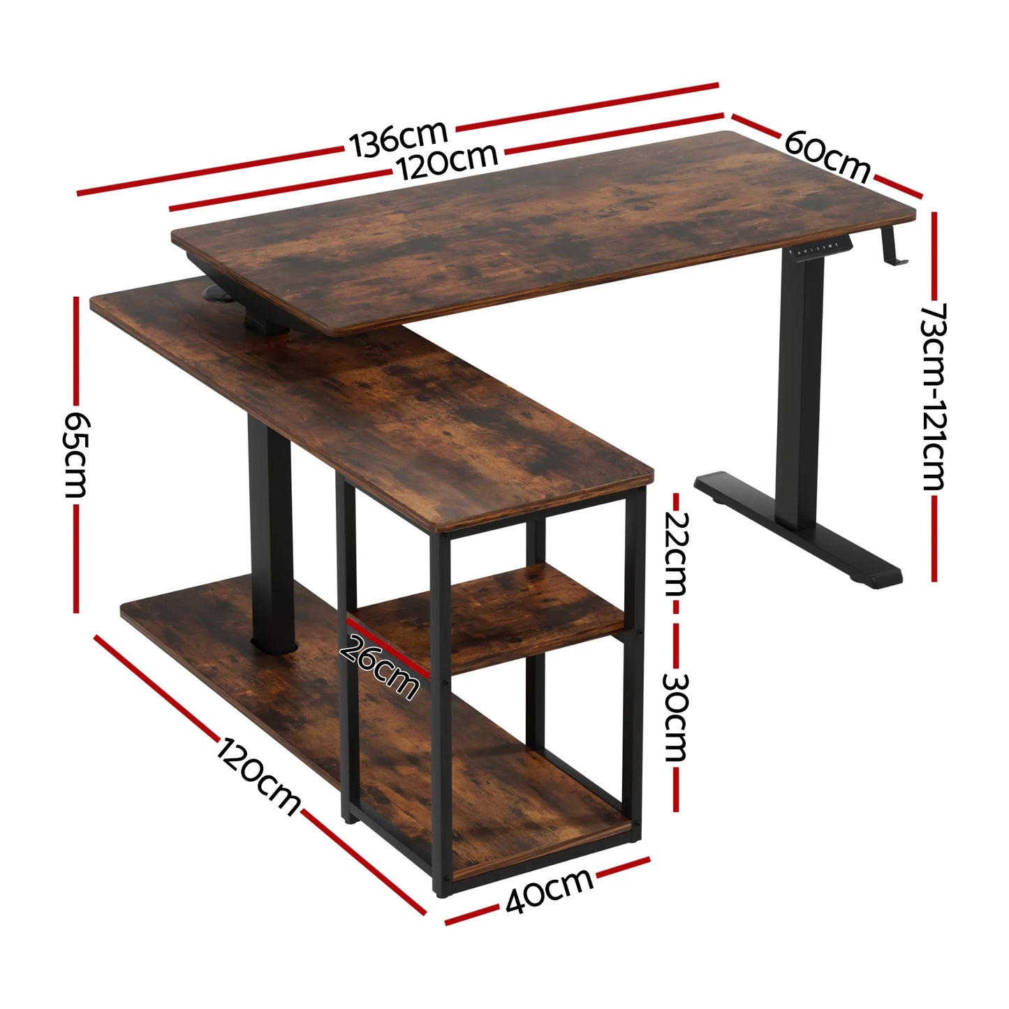 Artiss Electric Standing Desk Adjustable Motorised 120CM L Shaped Rustic Brown - Mekamart Australia
