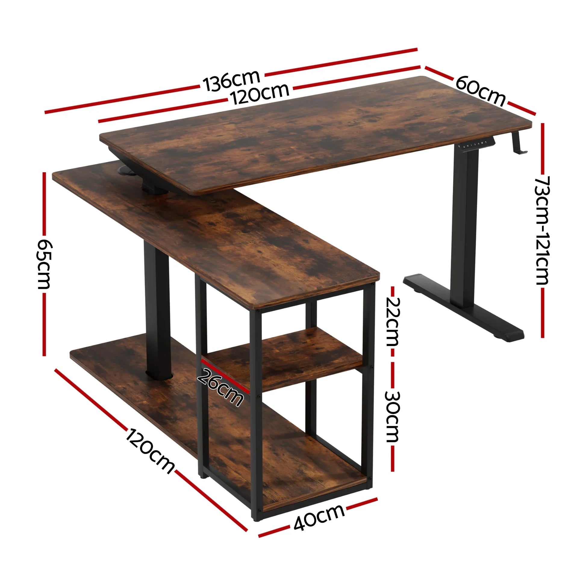 Artiss Electric Standing Desk Adjustable Motorised 120CM L Shaped Rustic Brown - Mekamart Australia