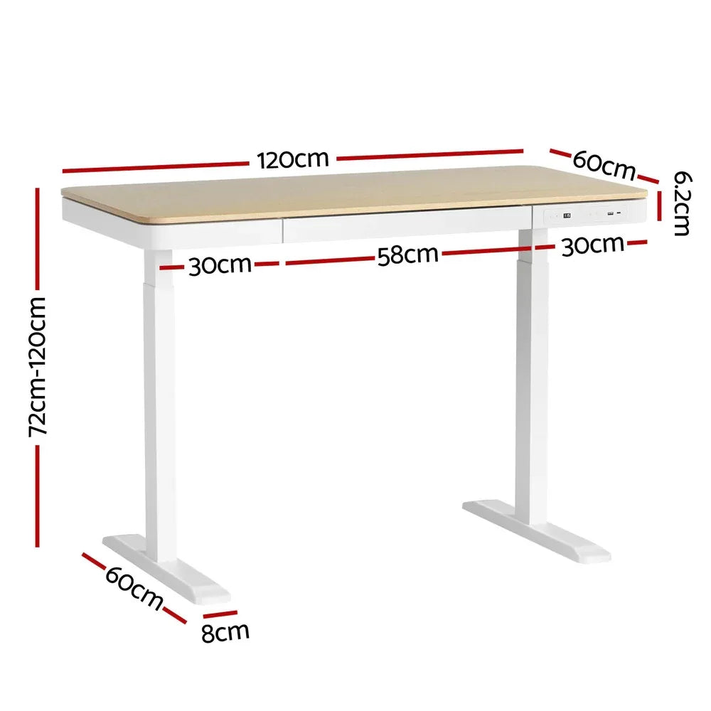 Artiss Standing Desk Motorised Electric Dual Motor Draw 120CM Oak - Mekamart Australia