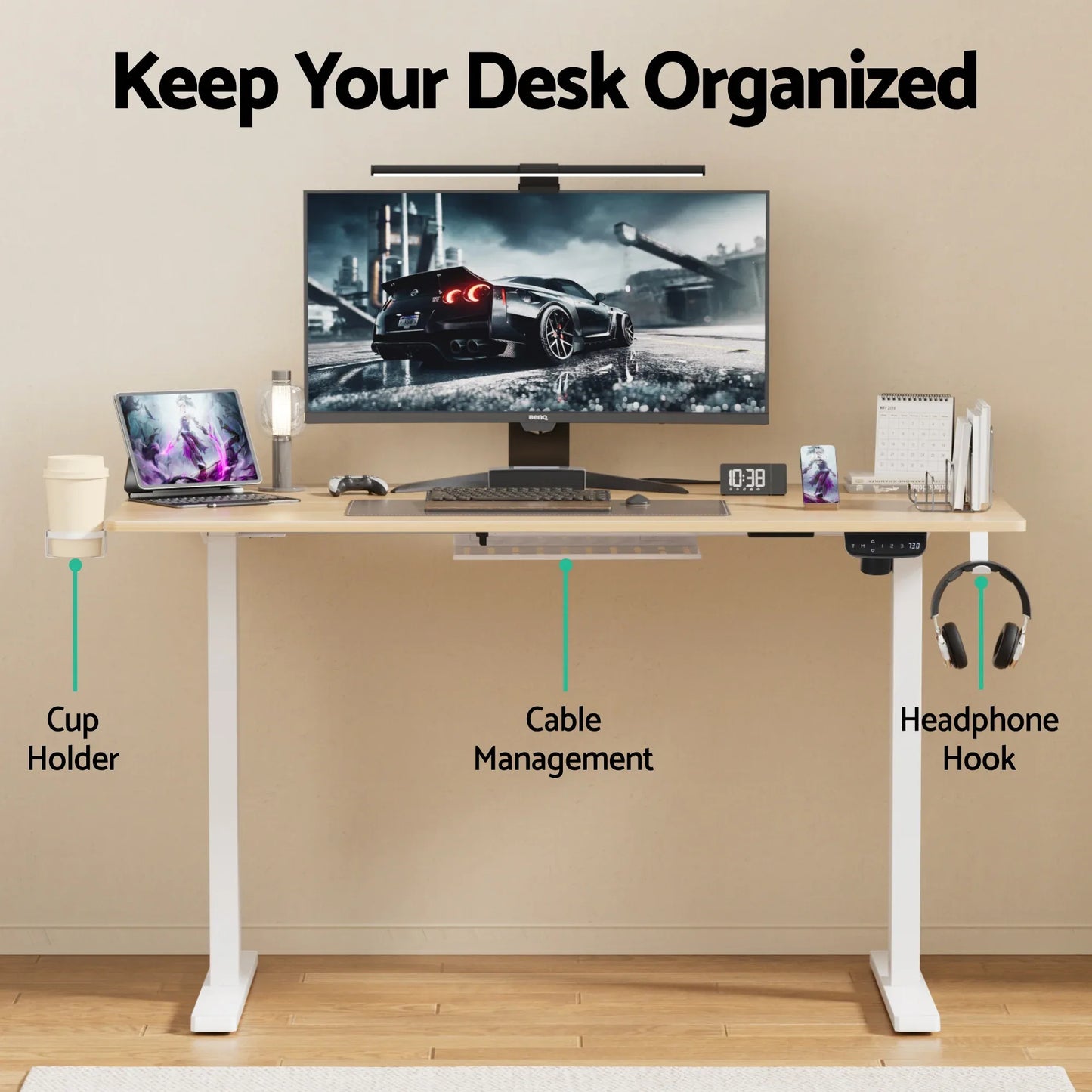 Artiss Standing Desk Motorised Touch Control Electric Oak 140CM - Mekamart Australia