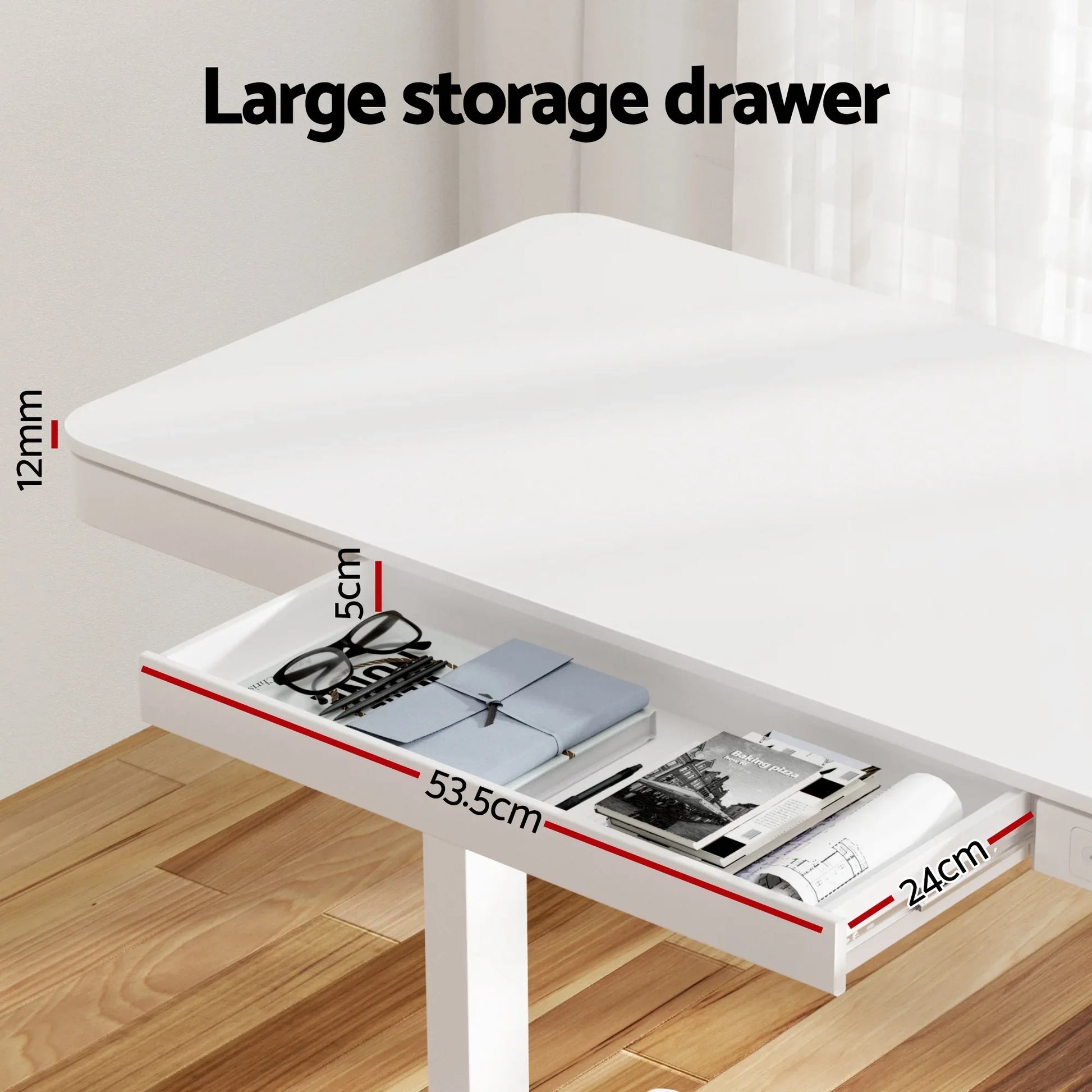 Artiss Standing Desk Motorised Electric Desks Drawer 120CM White - Mekamart Australia