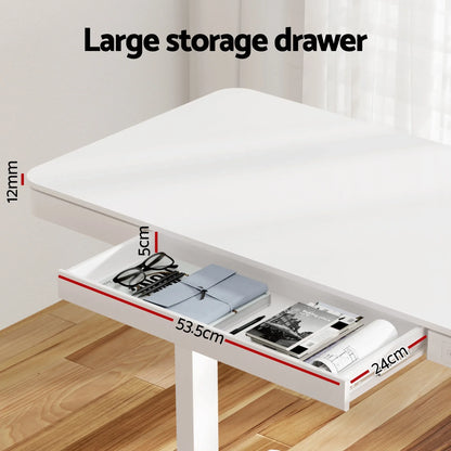 Artiss Standing Desk Motorised Electric Desks Drawer 120CM White - Mekamart Australia