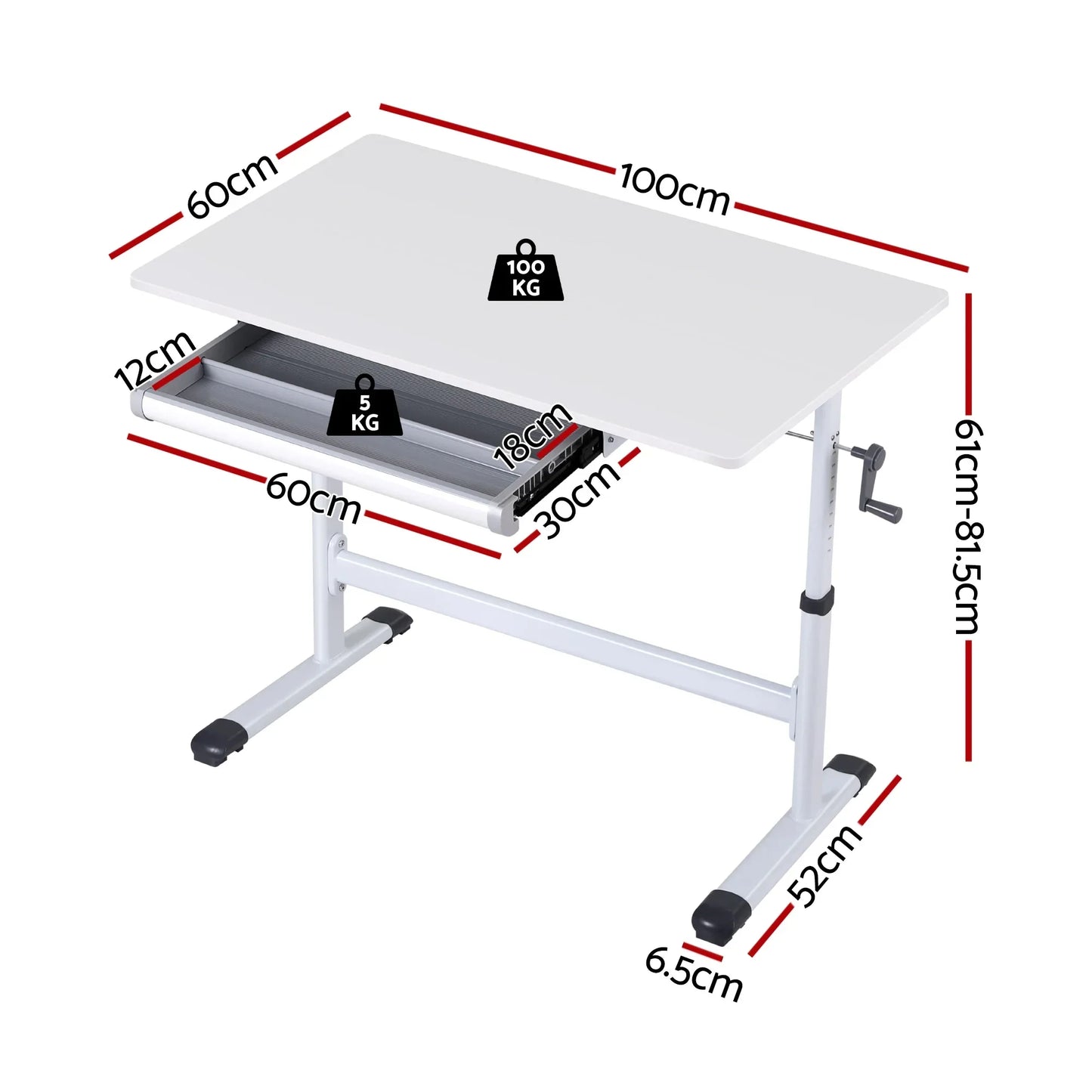 Artiss Manual Standing Desk Height Adjustable Workstation Computer Desks Study 100CM White - Mekamart Australia