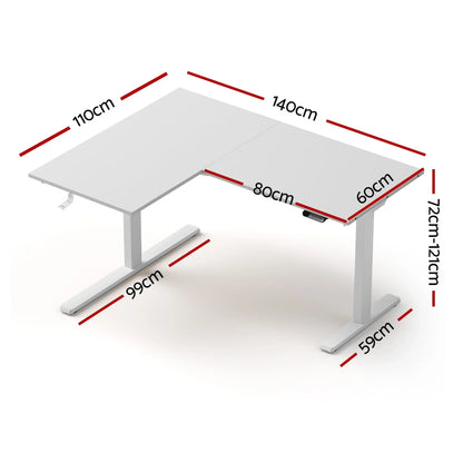 Artiss L-Shape Standing Desk Sit Stand Up Height Adjustable Electric Motorised White - Mekamart Australia
