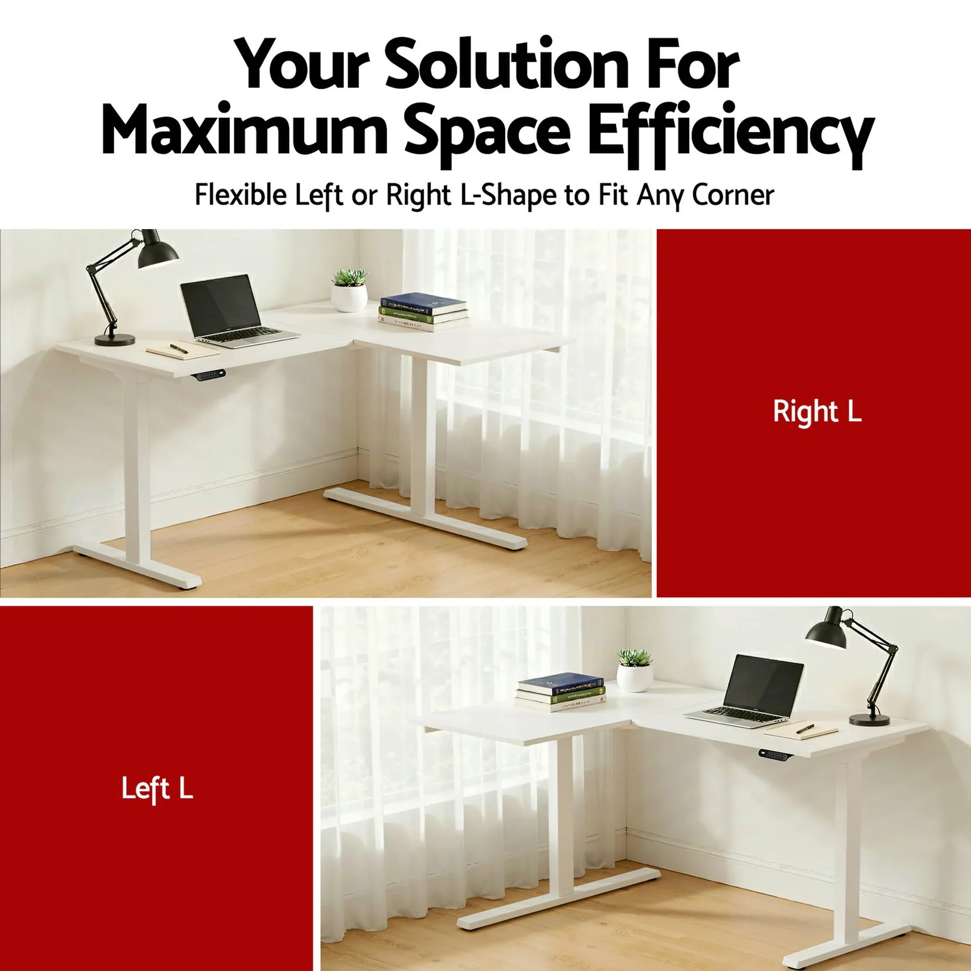 Artiss L-Shape Standing Desk Sit Stand Up Height Adjustable Electric Motorised White - Mekamart Australia