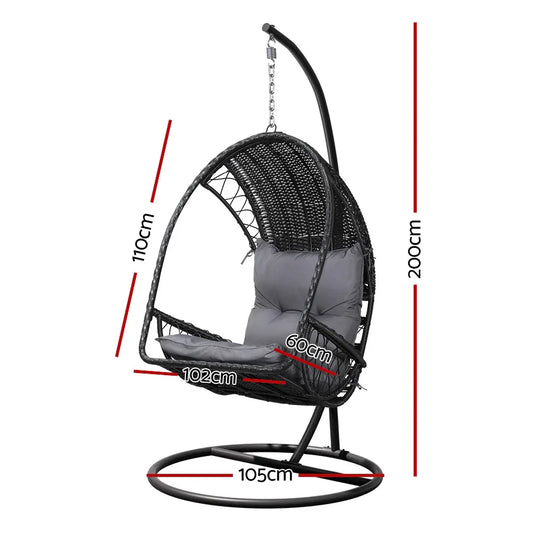Gardeon Outdoor Egg Swing Chair Wicker Furniture Pod Stand Armrest Black - Mekamart Australia