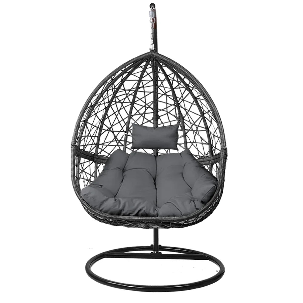 Gardeon Outdoor Egg Swing Chair Wicker Rattan Furniture Pod Stand Cushion Grey - Mekamart Australia