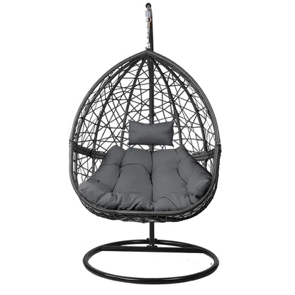 Gardeon Outdoor Egg Swing Chair Wicker Rattan Furniture Pod Stand Cushion Grey - Mekamart Australia