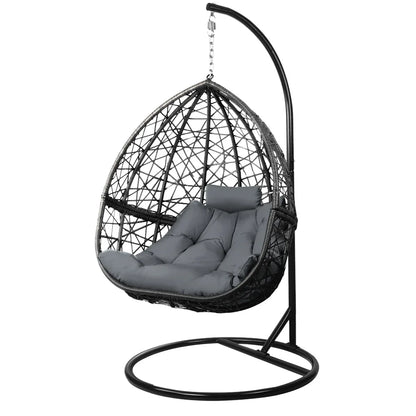Gardeon Outdoor Egg Swing Chair Wicker Rattan Furniture Pod Stand Cushion Grey - Mekamart Australia