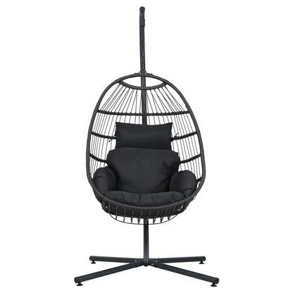 Gardeon Outdoor Egg Swing Chair Hanging Chair Wicker Rope Pod Stand Foldable Grey - Mekamart Australia