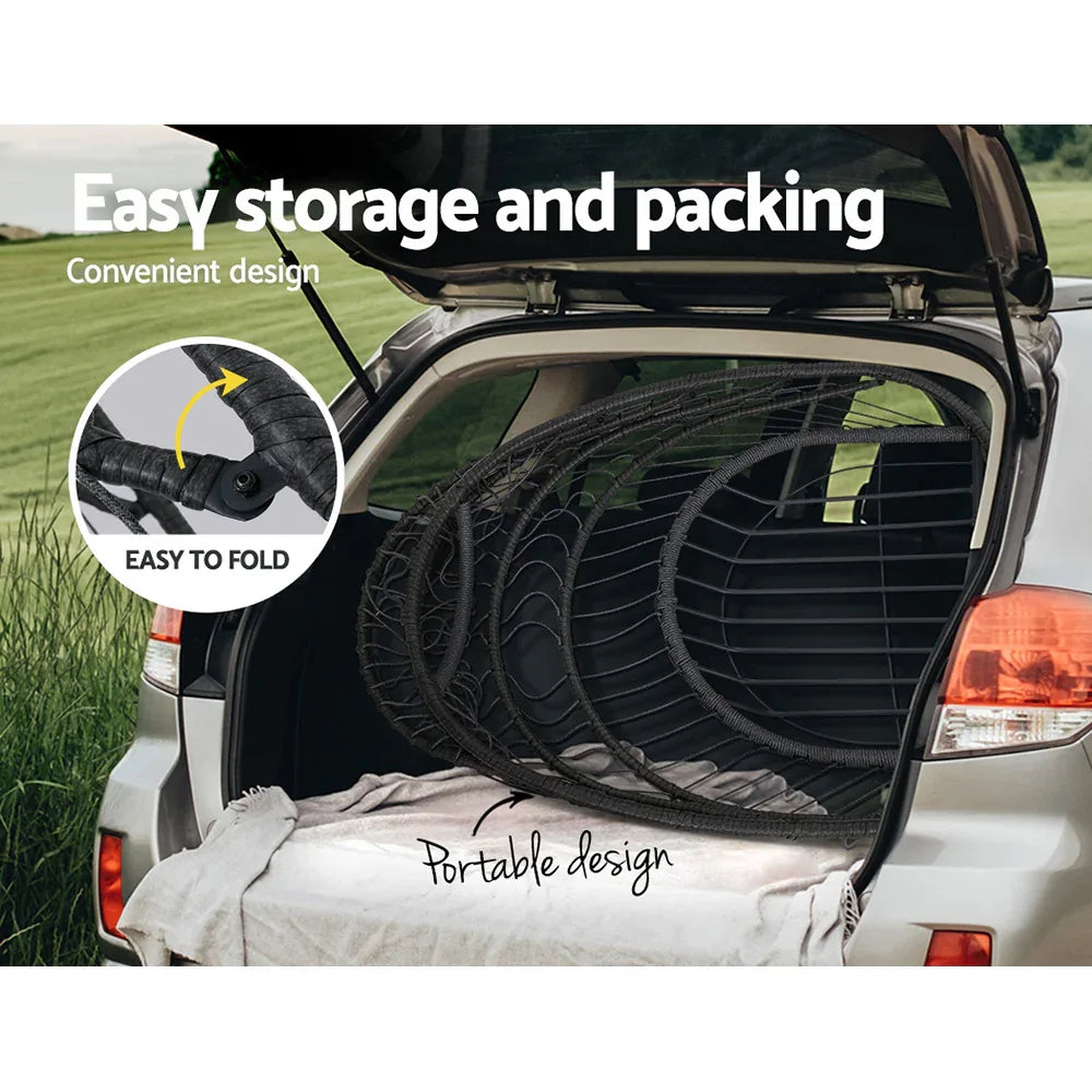 Gardeon Outdoor Egg Swing Chair Hanging Chair Wicker Rope Pod Stand Foldable Grey - Mekamart Australia