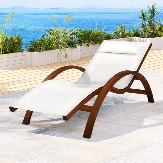 Gardeon Sun Lounge Outdoor Furniture Timber Armchair Wooden Stand - Mekamart Australia