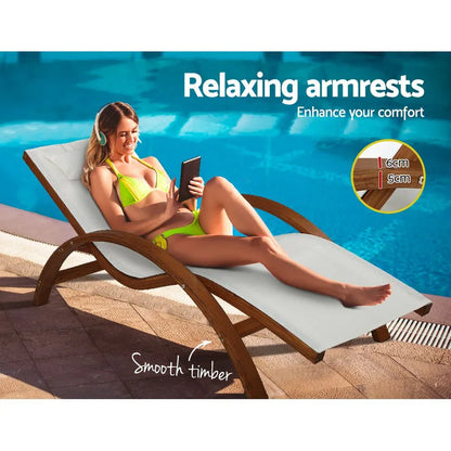 Gardeon Sun Lounge Outdoor Furniture Timber Armchair Wooden Stand - Mekamart Australia