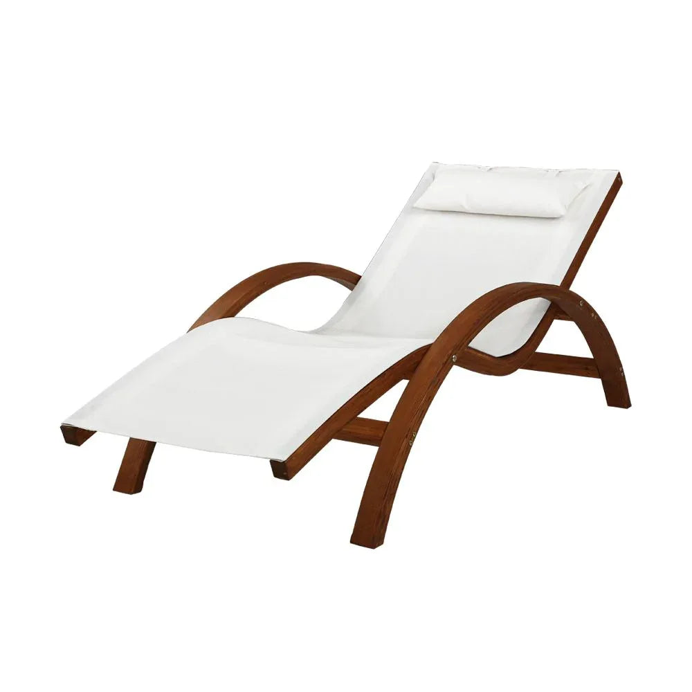 Gardeon Sun Lounge Outdoor Furniture Timber Armchair Wooden Stand - Mekamart Australia