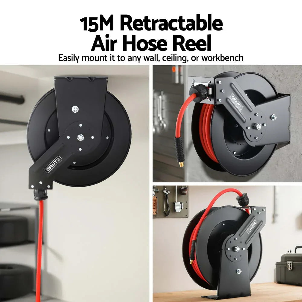 Giantz Air Hose Reel 3/8 IN x 15m Retractable Air Hose 300PSI - Mekamart Australia